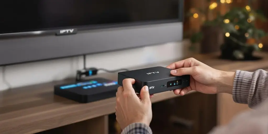 comment installer iptv - Personne installant un appareil IPTV dans un salon (1)